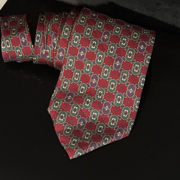 Dior Mid Century Modern Neckwear Tie 100% All Silk Purple Baroque Regal Red Mod - Picture 4 of 7